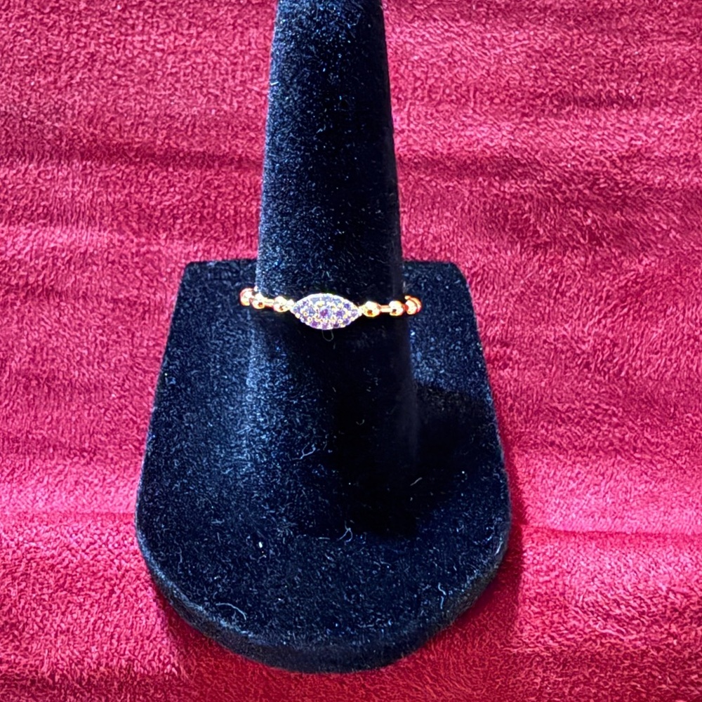 Gold Beaded Ring with purple accent/ size 6